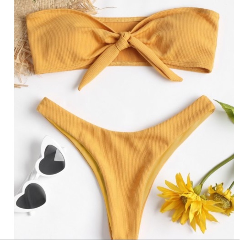 Brown strapless bathing suit